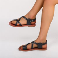 Modne ljetne ženske sandale Čvrsto kolor PU kožni poklopac nožni sanduk ravne sandale Neklizaju ležerne
