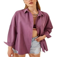 Ženski gumb dolje majice bluze v izrez dugih rukava labavi fit bluze košulje vrhovi ljetnih vrhova za
