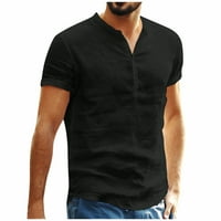 Ljetne muške majice Lagane kratke rukave Henley plaže Majice Solid Boja T majice za muškarce Black XXL