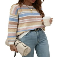 Ženski ležerni džemper Crew Crw Contrast Stripe labav gumenjak pulover pletiva