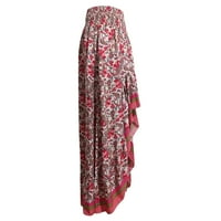 Suknje za žene Žene Boho cvjetni print Visoka niska strana Split ruffle hemwink maxi duga suknja crvena