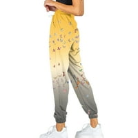 Ženski džepni duks tiskani Comfy Visoko struk Workout Lounge Joggers Hlače Ženske casual pantalone Yellow M