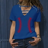 Ženski vrhovi ženske tiske T majice V izrez Ljetni kratki rukav Ties Plava veličina m