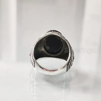 Ravna crna on muški prsten, prirodni crni nakit, srebrni nakit, srebrni prsten, rođendanski poklon, teški muški prsten, arapski dizajn, prsten od osmanskog stila, Ring, Turska mens ring