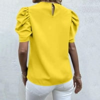 Majica Dyfzdhu za žene Čvrsto boje casual okruglica sa majicama Puff rukavi vrhovi Ruched Elegant Summer