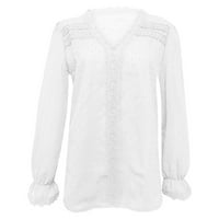 Oalirro šifonske bluze za žene Dressy dugih rukava za čipke za žene Elegantna vrata posade bijela
