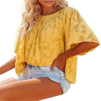 Žene Ljetne šifonske majice Čvrsta boja Čipka labava Ležerne prilike za svakodnevni kratki rukav