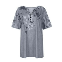 Ženski bluza Bluza Casual s kratkim rukavima tiskani ženski plus košulje V-izrez ljetni vrhovi sive