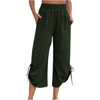 Capri pantalone za žene Ljeto Ležerne prilike pamučne lanene kašike sa džepovima sa džepovima