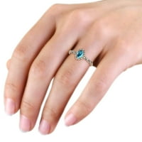 Oval London Blue Topaz i dijamantski ruši zaručni prsten 1. CT TW u 14k Rose Gold.Size 7.5