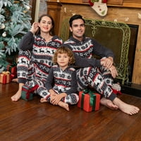 Patpat Božićni print Polar Fleece Hoodie Porodica Porodica Porodica Pajamas Set, Classic Siva zadebljanih