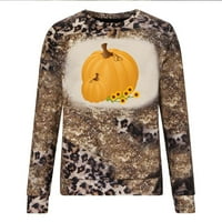 Dan zahvalnosti Sparkly vrhovi za žene Jesen moda Slatka bundeva ispis Leopard Tie Dye Crewneck majice