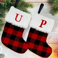 OPVISISE božićne čarape Privjesak pisma vezena vintage crvena i crna rešetka uzorka Božićne čarape