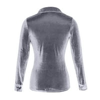 Labakihah majice za žene Ženska zimska modna rub s dugim rukavima džepne majica TOP SILVER M