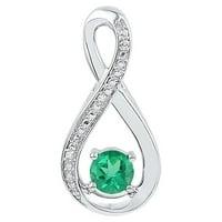 Čvrsti sterling srebrni okrugli zeleni simulirani smaragdni i bijeli dijamantski set prong set Solitaire