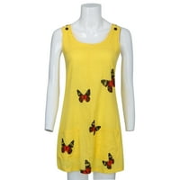 Ljetne haljine Ležerni leptir Ispis postavljen iznad koljena O-izrez haljine bez rukava za žene Žuta