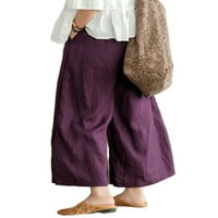 Zodanni Ženske pantalone široke dno noge elastične struk Palazzo pantne casual obrezirane hlače za odmor