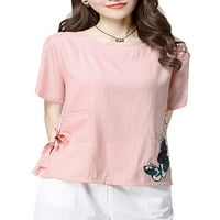Prednjeg swalk-a za veznje kratkih rukava cvjetni print modni ljetni vrhovi salon majica za vrat