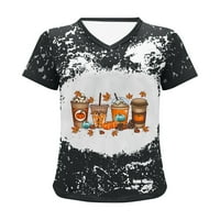 Halloween T majice za žene V izrez kratki rukav izbijeljeni t košulje Smiješni grafički preveliki Tunnic