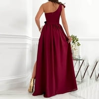 Ženska casual haljina - Maxi Solid Sexy Split haljina Fit & Flare haljina bez rukava jedno ramena haljina