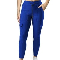 Ženske multi-džepne elastične hlače Čvrsto boje crtača čipke Tanke pantalone Visoki struk sportski rad