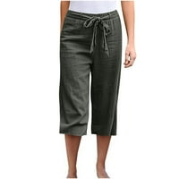 Posteljine hlače za žene izvlačenje elastičnih hlače visokog struka širine noge pune boje labave udobne udobne pantalone