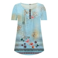 Azrijski ženski ljetni vrhovi, ženska modna tiskana labava majica kratkih rukava bluza okrugla vrata