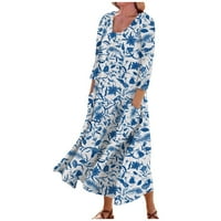 FOPP Prodavač Ženska casual udobna cvjetna cvjetna haljina za pamučnu džepnu četvrtinu plavu xxl