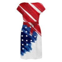 Dan nezavisnosti Ženska ljetna haljina kratkih rukava Casual Okrugli kravata vrata Mala haljina Ženska
