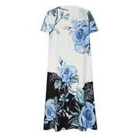 Dyegold sandresses za ženska casual beach - plus veličina haljina za žene Crewneck kratki rukav cvjetni