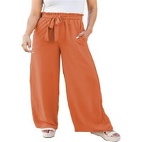Žene Casual široke pantalone za noge modne čvrste boje zavoj visoke struk labave hlače