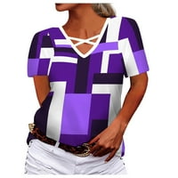 Ženski krst V-izrez izdubljeni izdubljeni modni nepravilni geometrijski tisak Udobne majice s kratkim