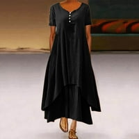 DrpGunly haljine za žene dugačka nepravilna haljina casual rukave pune slatke V-izrezom s kratkom haljinom