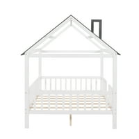 -Nitni krevet za punu veličinu kreveta s ogradom, krovom i dimnjakom, dizajniranim za djecu, tinejdžere,