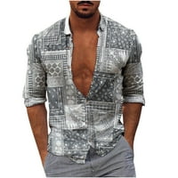 Na prodaju majice dugih rukava za muškarce Labavi ispisane majice s jednim grudima, siva