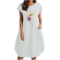 Ženska pamučna posteljina labava haljina s džepom ljetne rukave s kratkim rukavima cvjetni košulje s