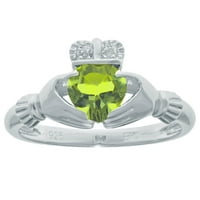 CT Heart Prirodni zeleni peridot Diamond Sterling Srebrna prstena veličine 9