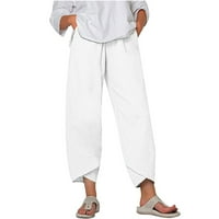 Hlače žene, ženske ljetne casual labave pamučne i posteljine vezene hlače široke noge bijeli 3xl