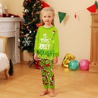 Smiješni božićni PJS za obitelj, ženske pidžame set-zelene monstrum pločica sa božićnim šeširom, sretan