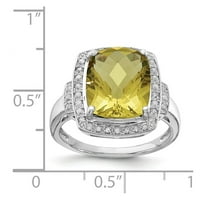 Bijeli sterling srebrni prsten GEMSTONE limunov kvarcni jastuk dijamant