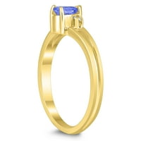 Ženski 5x tanzanite i dijamantski kruški otvoren tri kameni prsten u 10K žutom zlatu