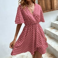 Ženska ljetna modna haljina od V-izrez Polka tačke za žene ružičaste s