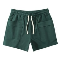 Muške pamučne kratke hlače Plus size Jednobojne crteške kratke hlače sa džepovima lagane u tri točke salonske hlače zelene s