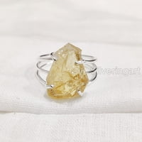 Prirodni citrinski prsten, grubi citrinski draguljski prsten, novembar, obični bend, srebro, ženski