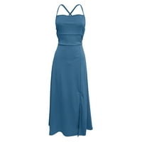 Ženske haljine klirence maxi a-line bez rukava labav haljina, puna ljetna haljina plavi xs