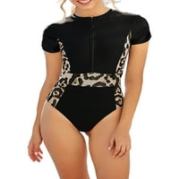 Ženski kupaći kostim s kratkim rukavima, kupaći kostimi sa zatvaračem crni m