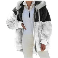 Ženski kratki kaput za šišanje čvrste boje dugih rukava za toplu kaput zimski patentni zatvarač, crna