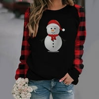 Asdoklhq Božićna klirenska odjeća ispod 5,00 USD, ženski povremeni božićni ispisani karirani dugi rukav dugi rukav dukseri na vrhu bluza