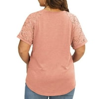 Ženske plus veličine udobne majice čipka u šupljim kratkim rukavima V vrat Ljetni vrhovi za žene Casual