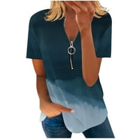 StMixi majice za žene kratki rukav V-izrez gradijentni ispis ljetni osnovni vrhovi labavi fit prozračni